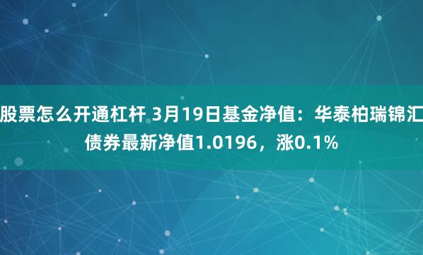 股票怎么开通杠杆 3月19日基金净值：华泰柏瑞锦汇债券最新净值1.0196，涨0.1%