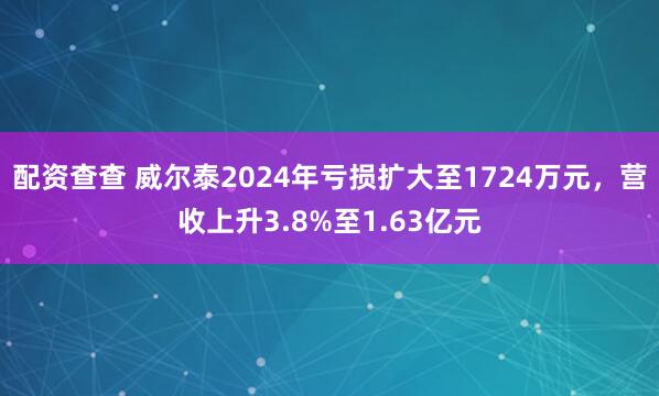 配资查查 威尔泰2024年亏损扩大至1724万元，营收上升3.8%至1.63亿元