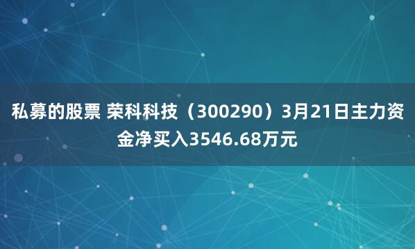 私募的股票 荣科科技（300290）3月21日主力资金净买入3546.68万元